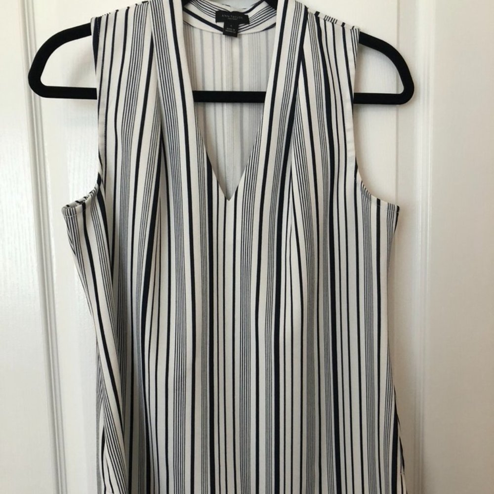 Ann Taylor Blouse (S) - Navy & Cream/Off White